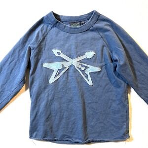 Mini Boden Guitar Graphic Long Sleeve T-Shirt Blue‎ 5-6 Years Rolled Hem